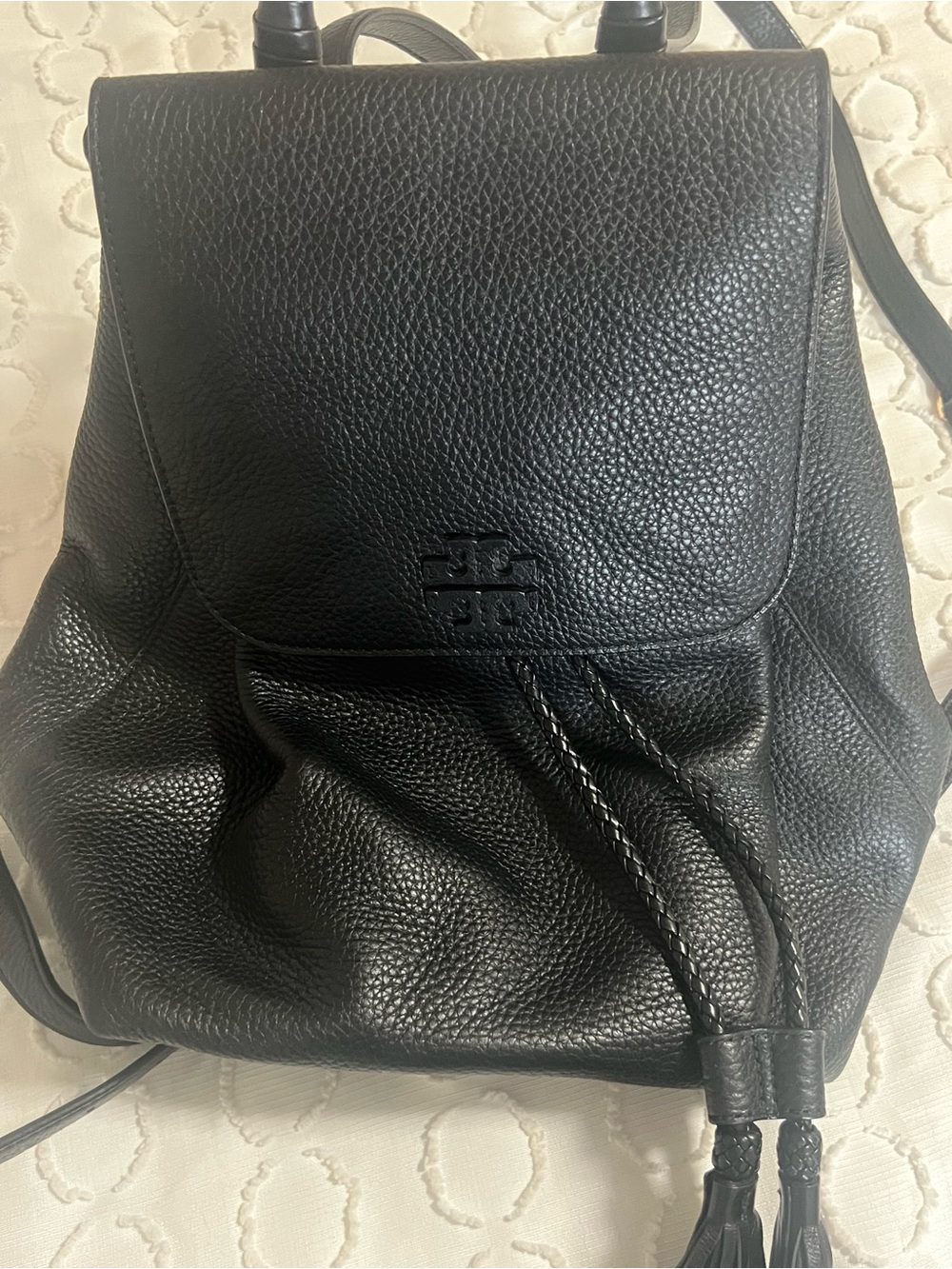 Tory Burch Black Leather Drawstring backpack Bag - Picture 3 of 4